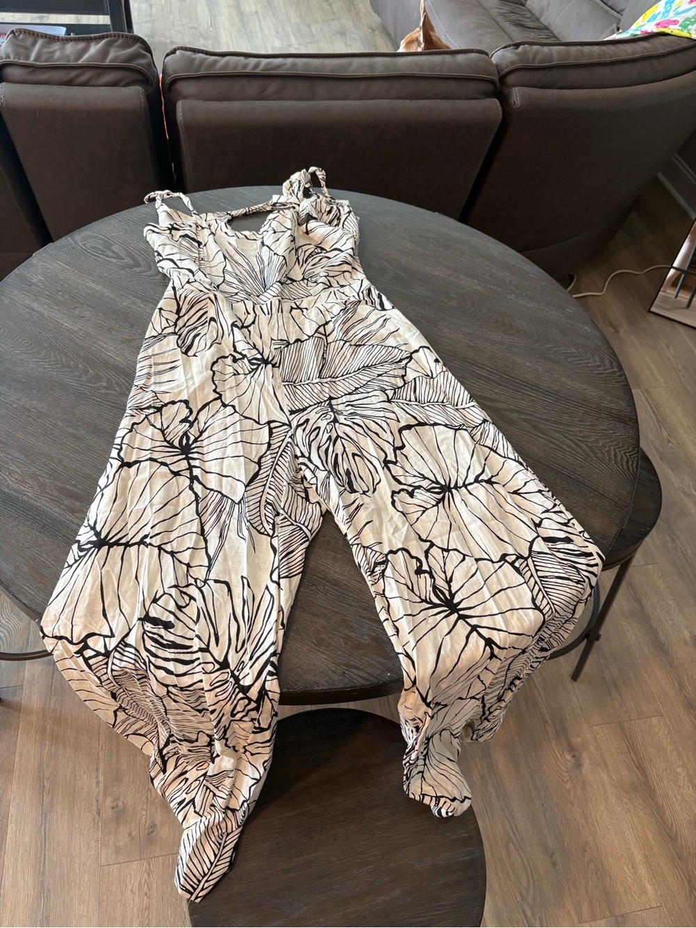 Rachel Zoe Cream and Black Floral Wide-Leg Jumpsuit